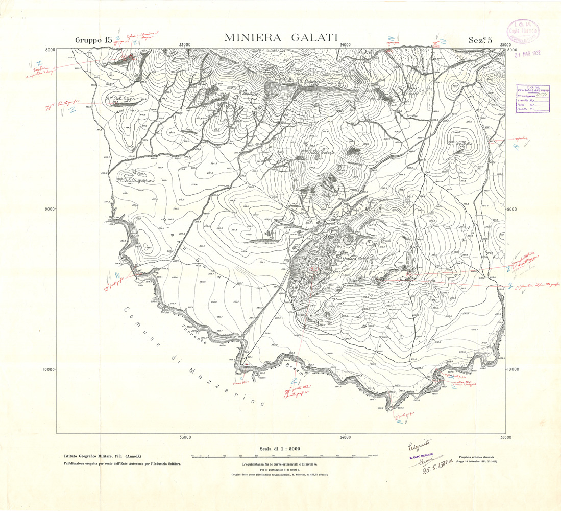 (N:32886) MINIERE SOLFIFERE DELLA SICILIA GRUPPO 15 SEZ 5 MINIERA GALATI (SE006841) Carte e stampe antiche: riproduzione a colori su carta (formato A1)