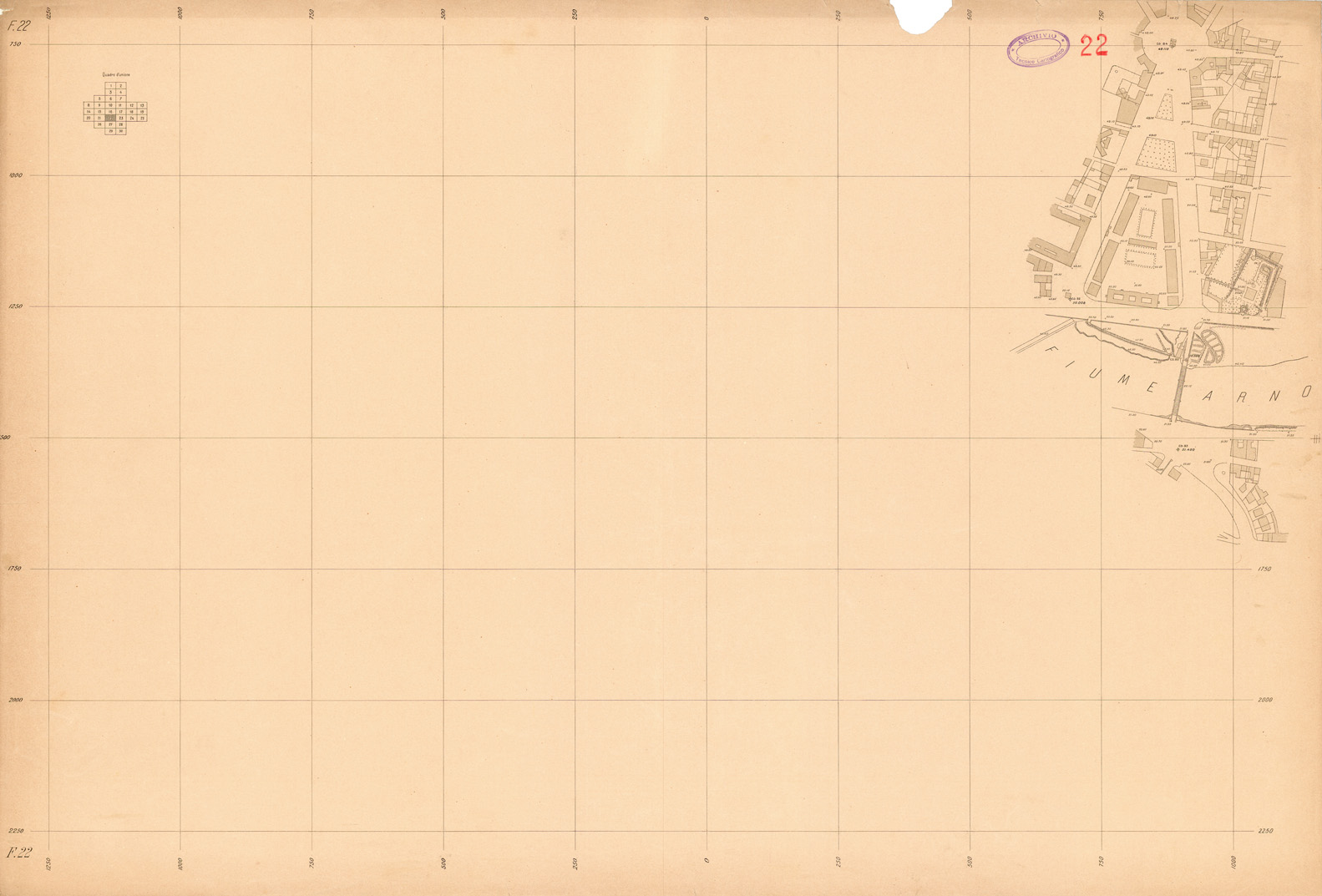 (N:35369) FIRENZE ALLA SCALA DI 1:2.500 - FOGLIO 22 (SE007072) Carte e stampe antiche: riproduzione a colori su carta (formato A1)