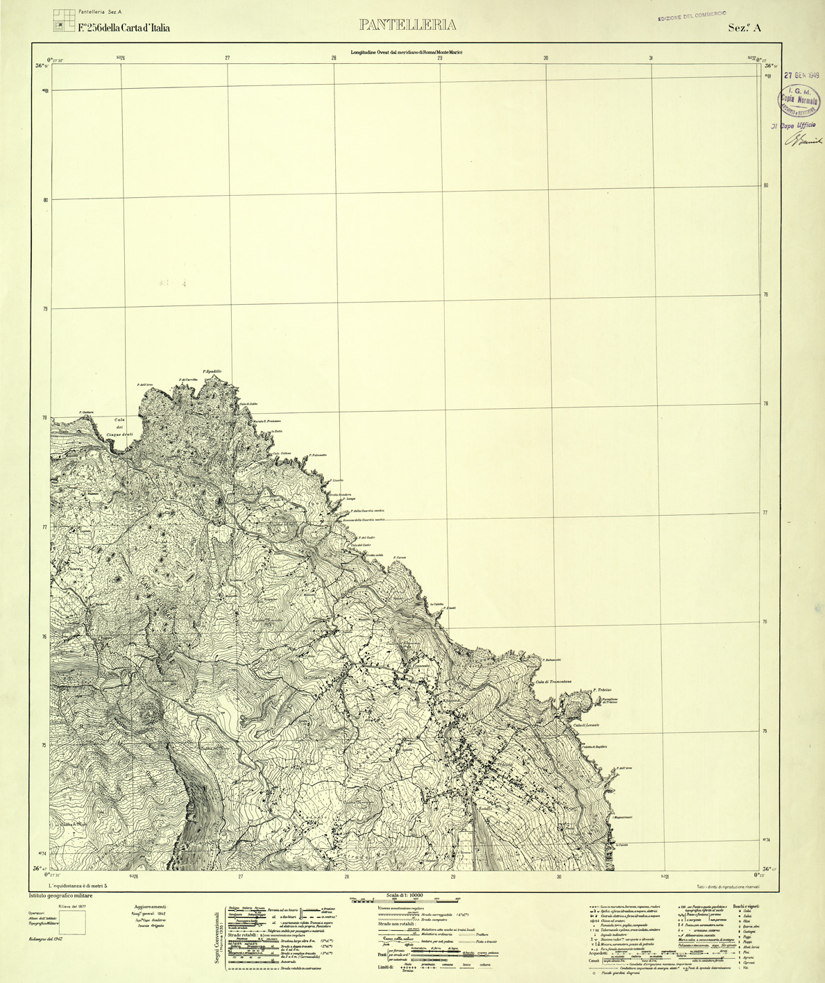(N:32442) PANTELLERIA - SEZIONE A - EDIZIONE COMMERCIO (SE007140) Carte e stampe antiche: riproduzione a colori su carta (formato A1)