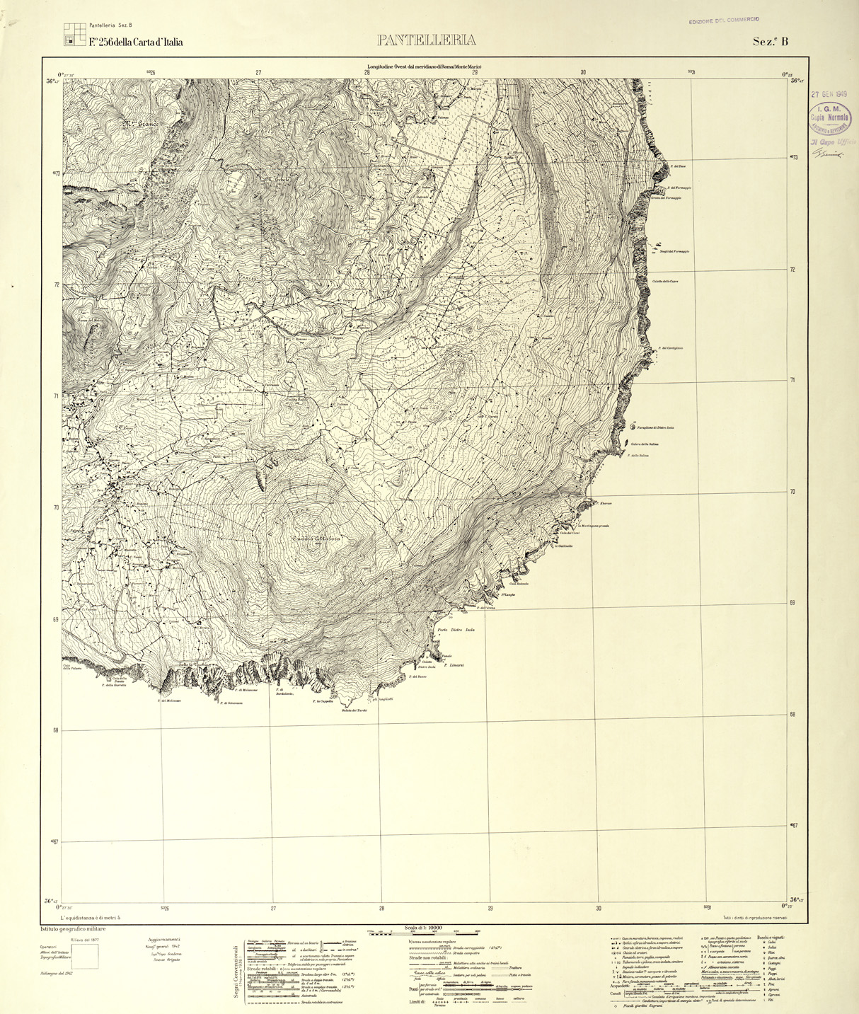 (N:32443) PANTELLERIA - SEZIONE B - EDIZIONE COMMERCIO (SE007141) Carte e stampe antiche: riproduzione a colori su carta (formato A1)