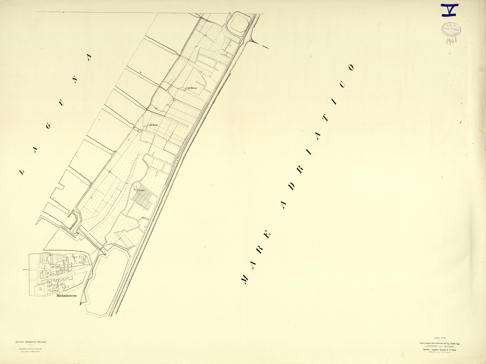 (N:32462) LIDO DI VENEZIA - FOGLIO 5 - MALAMOCCO (SE007160) Carte e stampe antiche: riproduzione a colori su carta (formato A1)