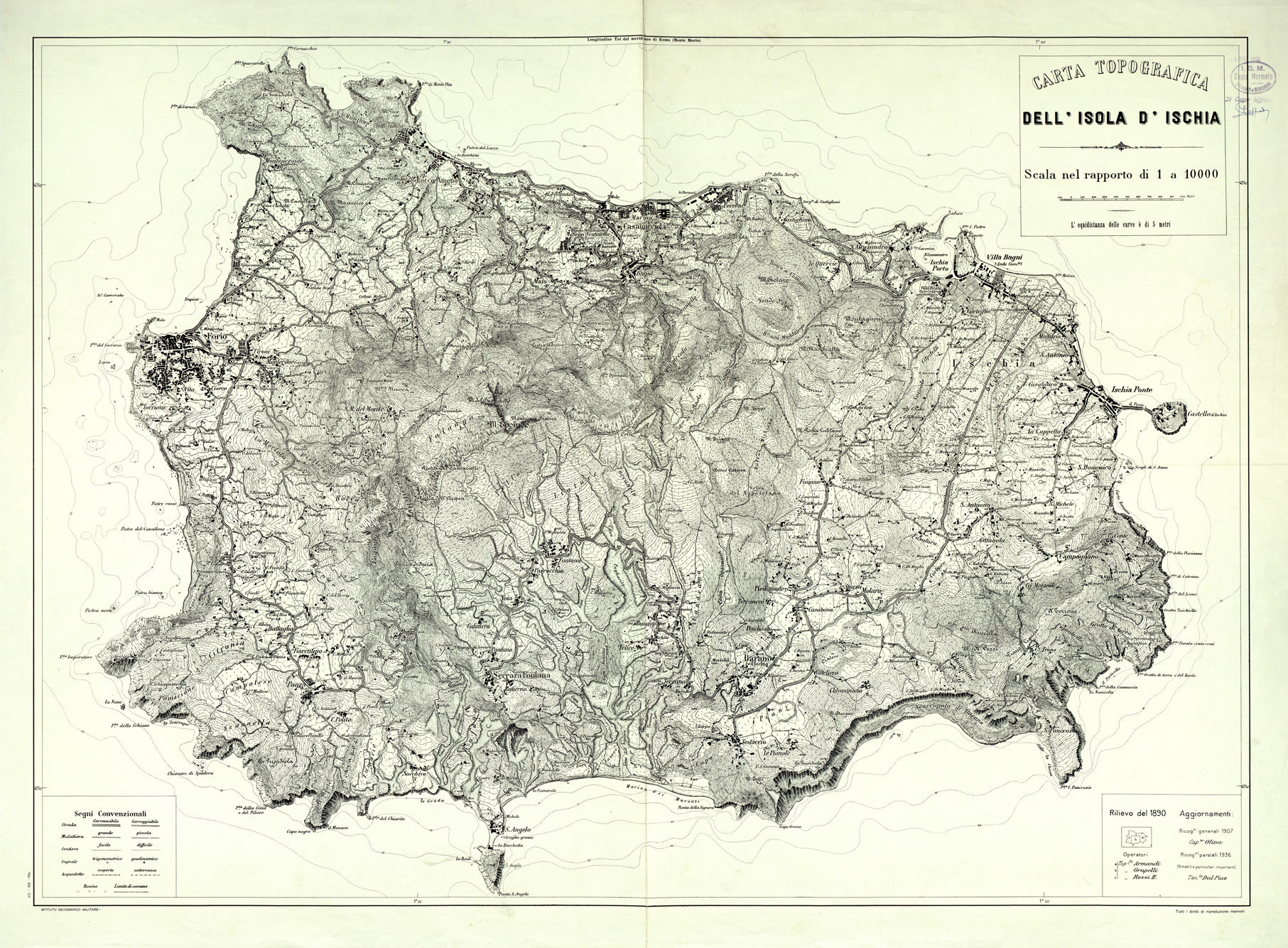 (N:32465) CARTA TOPOGRAFICA DELL' ISOLA DI ISCHIA (SE007163) Carte e stampe antiche: riproduzione a colori su carta (formato A1)