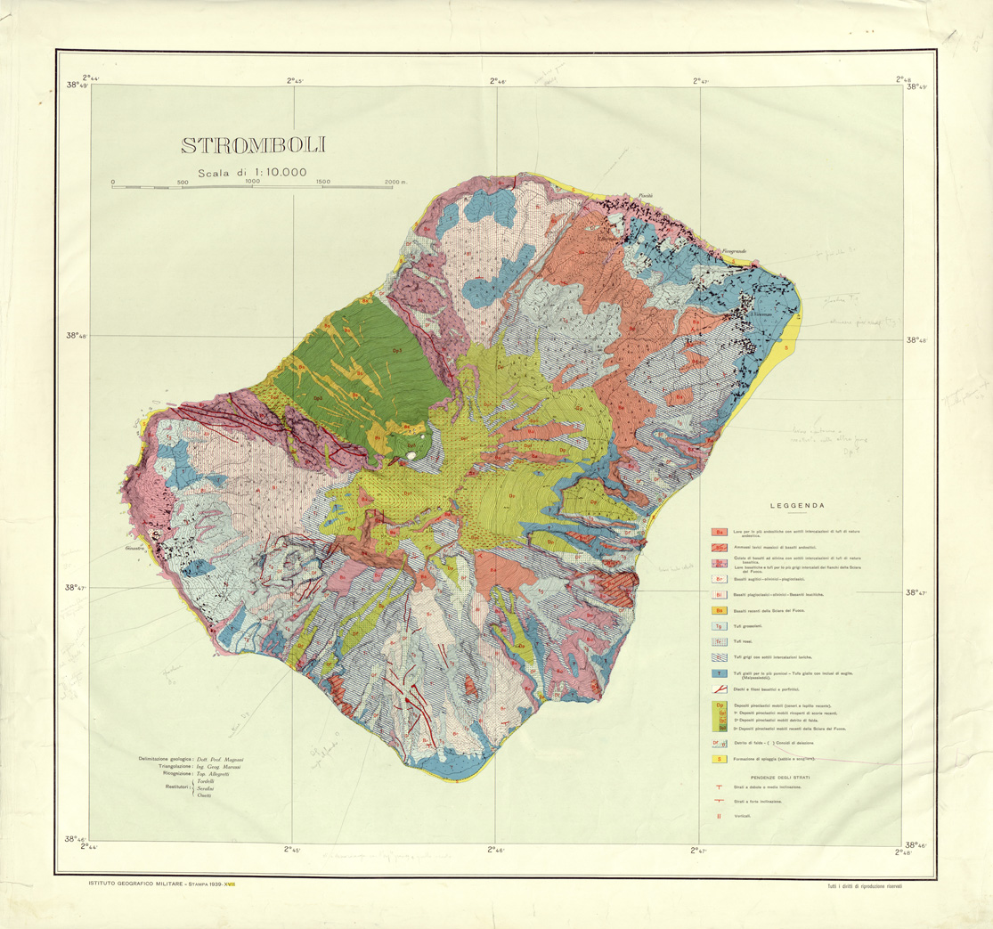 (N:32468) STROMBOLI - EDIZIONE GEOLOGICA (SE007166) Carte e stampe antiche: riproduzione a colori su carta (formato A1)