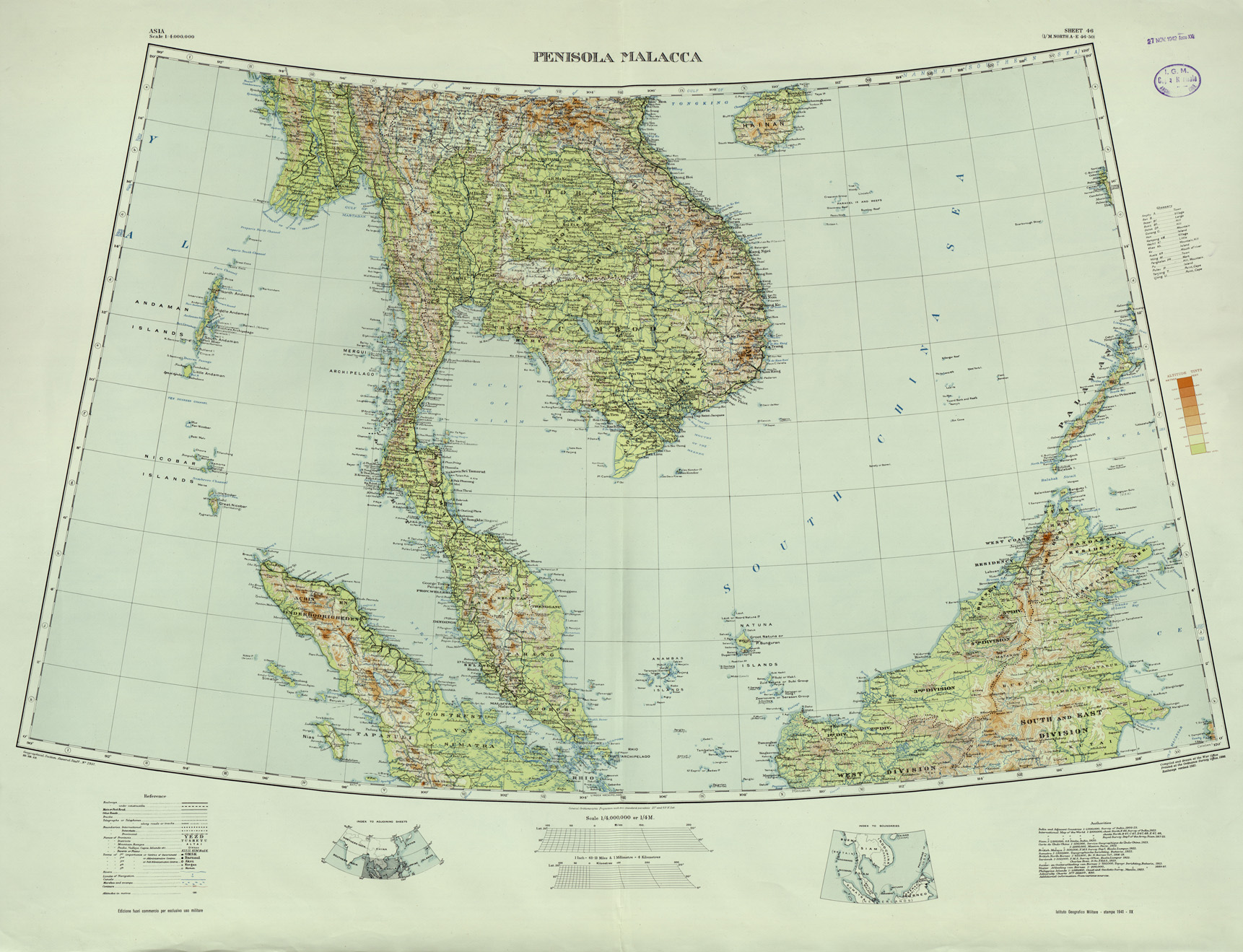 (N:32695) MONDO - PENISOLA MALACCA - FOGLIO 46. (SE007394) Carte e stampe antiche: riproduzione a colori su carta (formato A1)