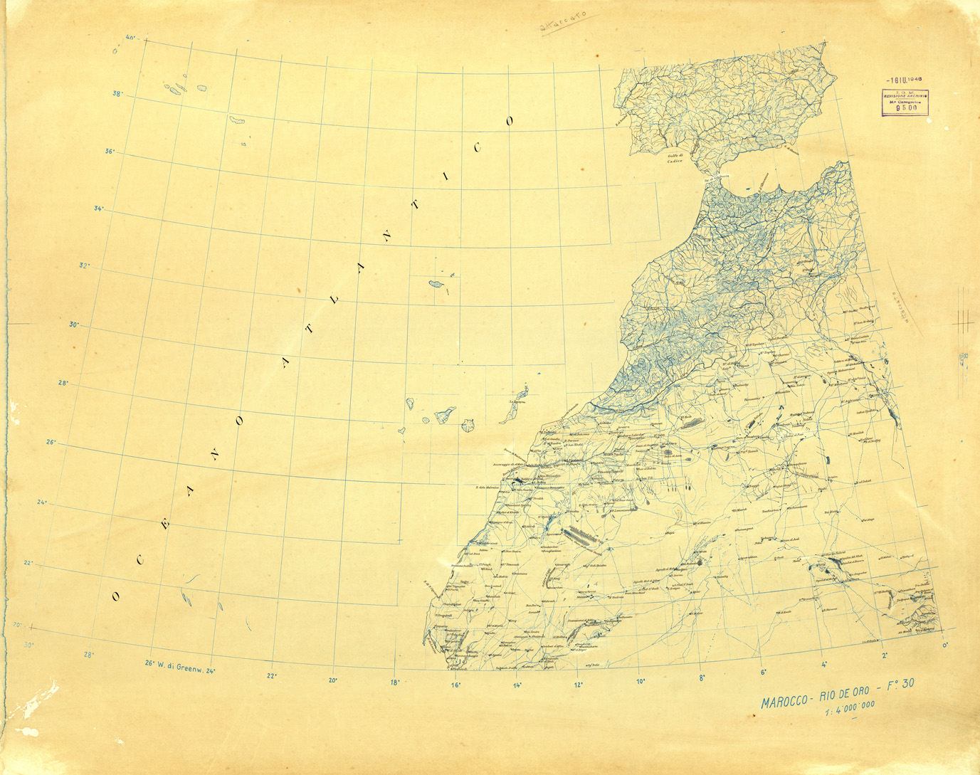 (N:32726) MONDO - MAROCCO - RIO DE ORO - FOGLIO 30. ORIGINALI A COLORI SEPARATI. ACQUE (SE007424) Carte e stampe antiche: riproduzione a colori su carta (formato A1)