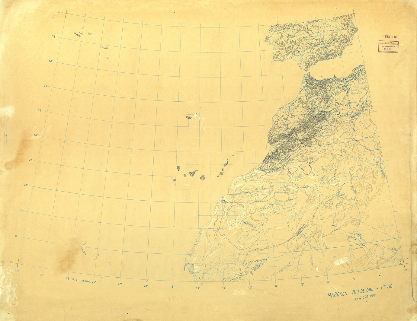 (N:32727) MONDO - MAROCCO - RIO DE ORO - FOGLIO 30. ORIGINALI A COLORI SEPARATI. CURVE (SE007425) Carte e stampe antiche: riproduzione a colori su carta (formato A1)