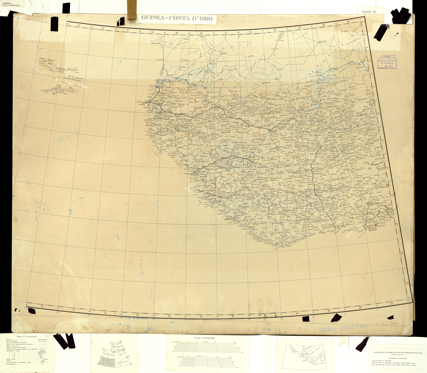 (N:32735) MONDO - GUINEA - COSTA D'ORO - FOGLIO 42. ORIGINALI A COLORI SEPARATI. NERO (SE007433) Carte e stampe antiche: riproduzione a colori su carta (formato A1)