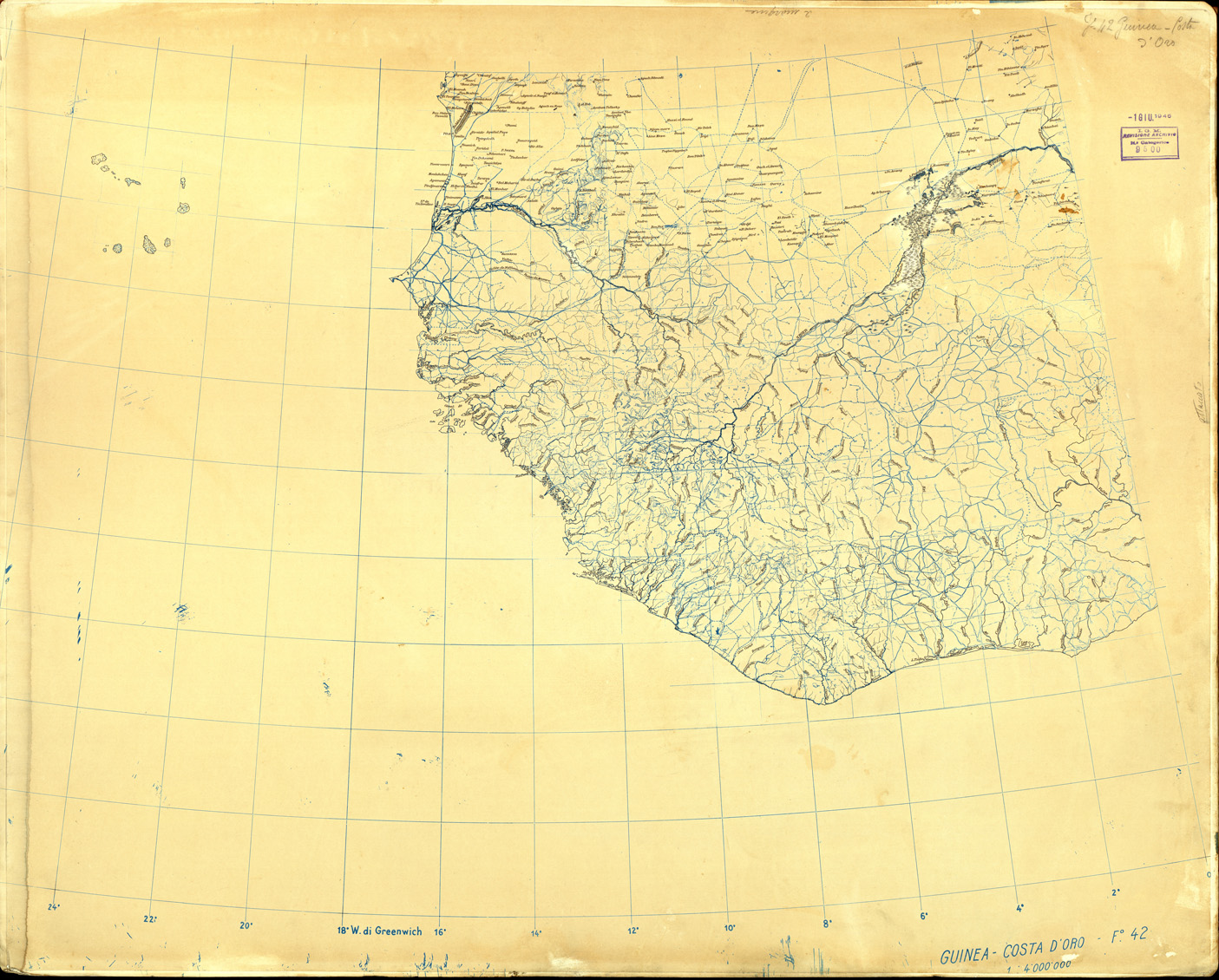 (N:32736) MONDO - GUINEA - COSTA D'ORO - FOGLIO 42. ORIGINALI A COLORI SEPARATI. ACQUE (SE007434) Carte e stampe antiche: riproduzione a colori su carta (formato A1)