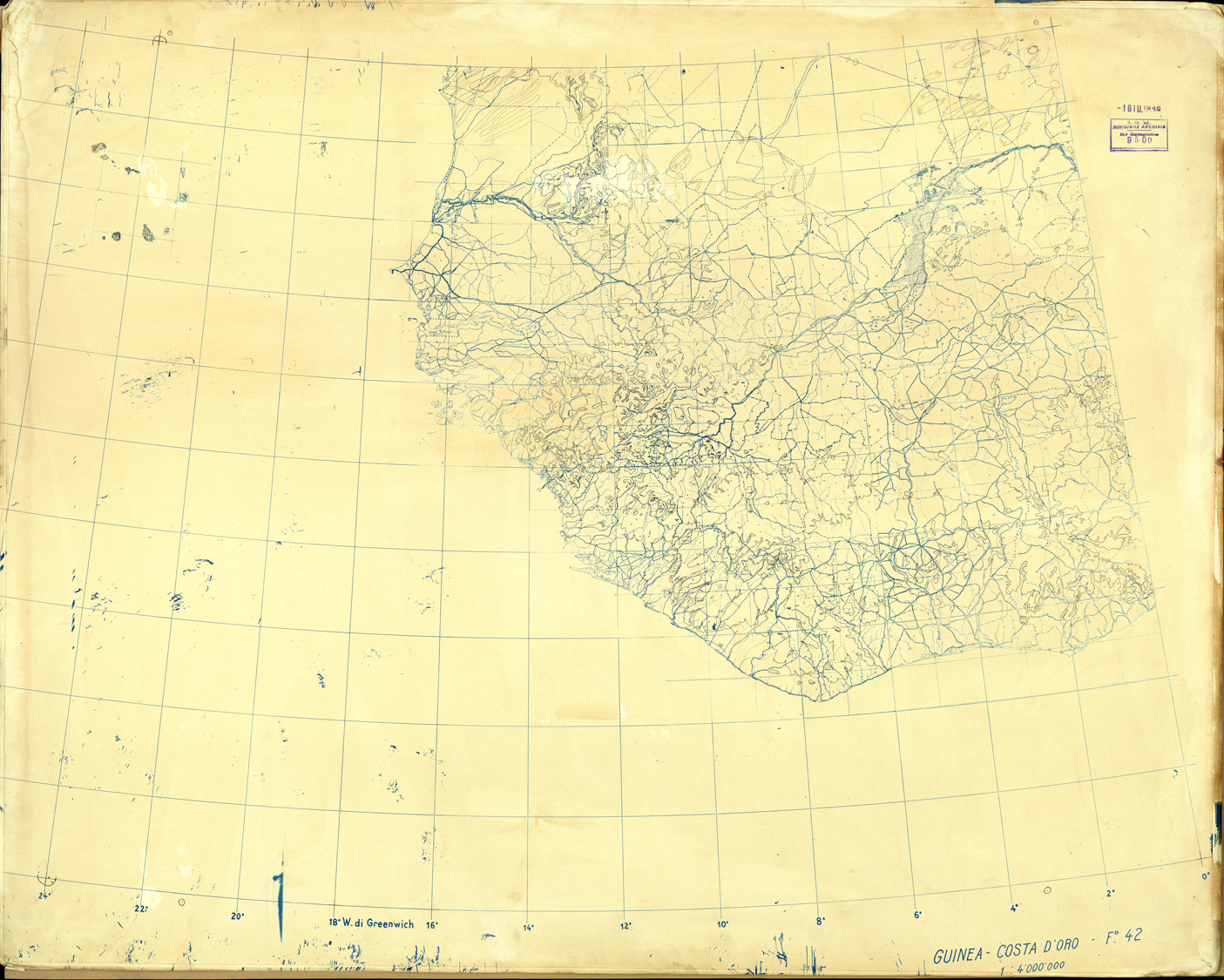 (N:32737) MONDO - GUINEA - COSTA D'ORO - FOGLIO 42. ORIGINALI A COLORI SEPARATI. CURVE (SE007435) Carte e stampe antiche: riproduzione a colori su carta (formato A1)