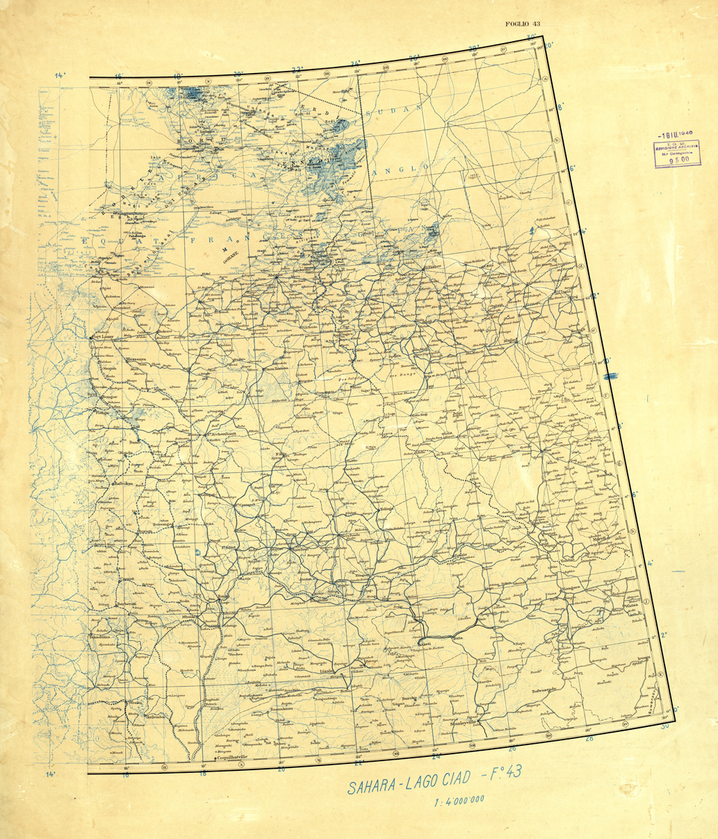(N:32741) MONDO - SAHARA LAGO CIAD PARTE EST - FOGLIO 43. ORIGINALI A COLORI SEPARATI. NERO (SE007439) Carte e stampe antiche: riproduzione a colori su carta (formato A1)