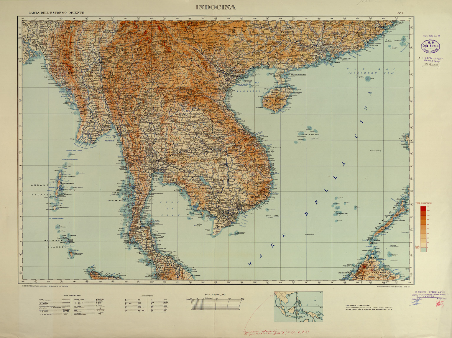 (N:32760) ESTREMO ORIENTE - FOGLIO 1 INDOCINA. (SE007455) Carte e stampe antiche: riproduzione a colori su carta (formato A1)