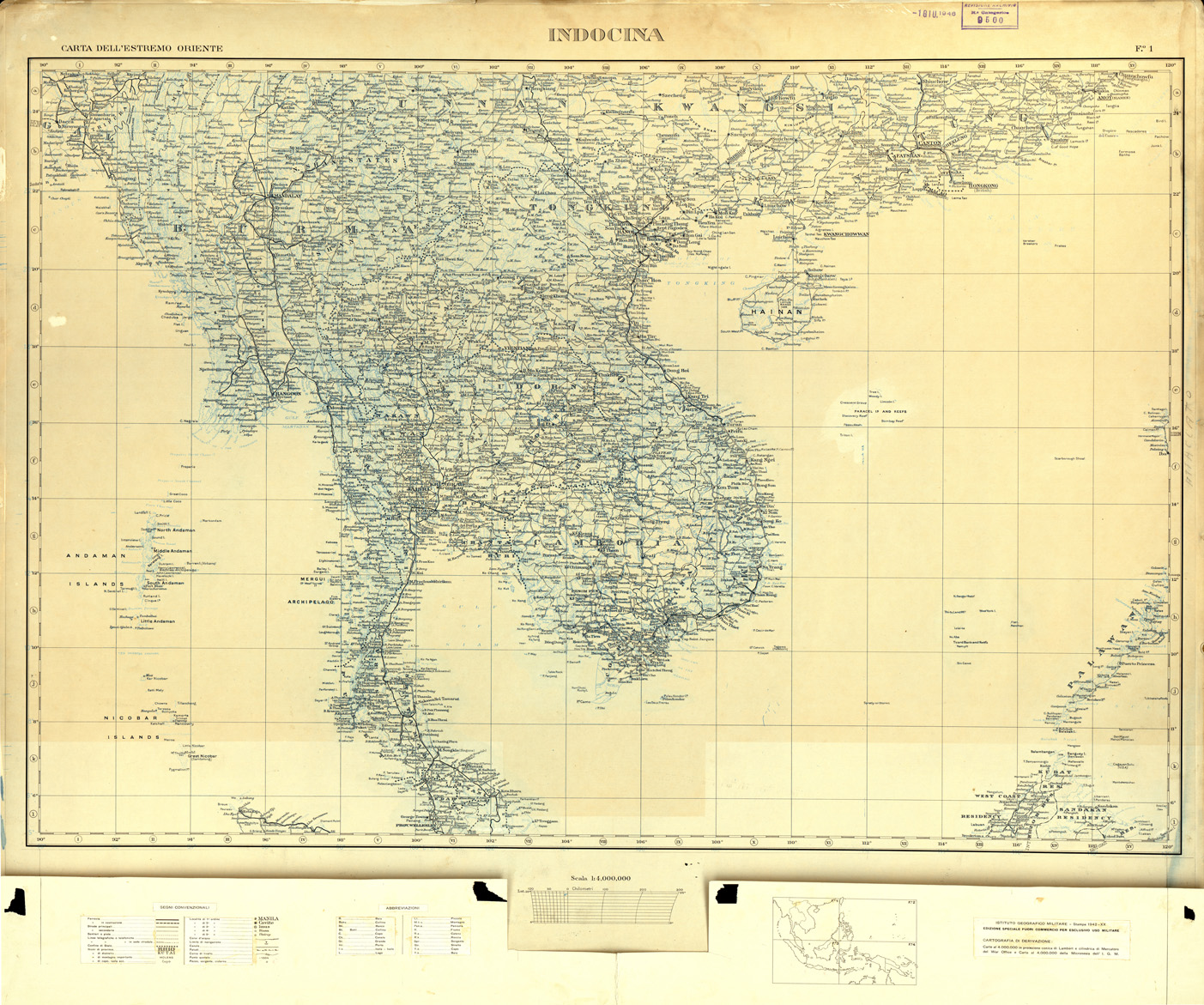 (N:32764) ESTREMO ORIENTE - FOGLIO 1 INDOCINA. ORIGINALI A COLORI SEPARATI. NERO (SE007459) Carte e stampe antiche: riproduzione a colori su carta (formato A1)