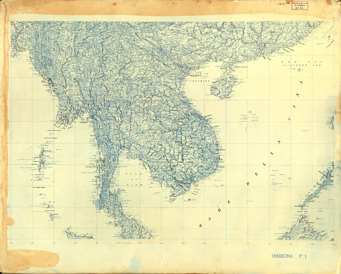 (N:32766) ESTREMO ORIENTE - FOGLIO 1 INDOCINA. ORIGINALI A COLORI SEPARATI. ACQUE (SE007460) Carte e stampe antiche: riproduzione a colori su carta (formato A1)