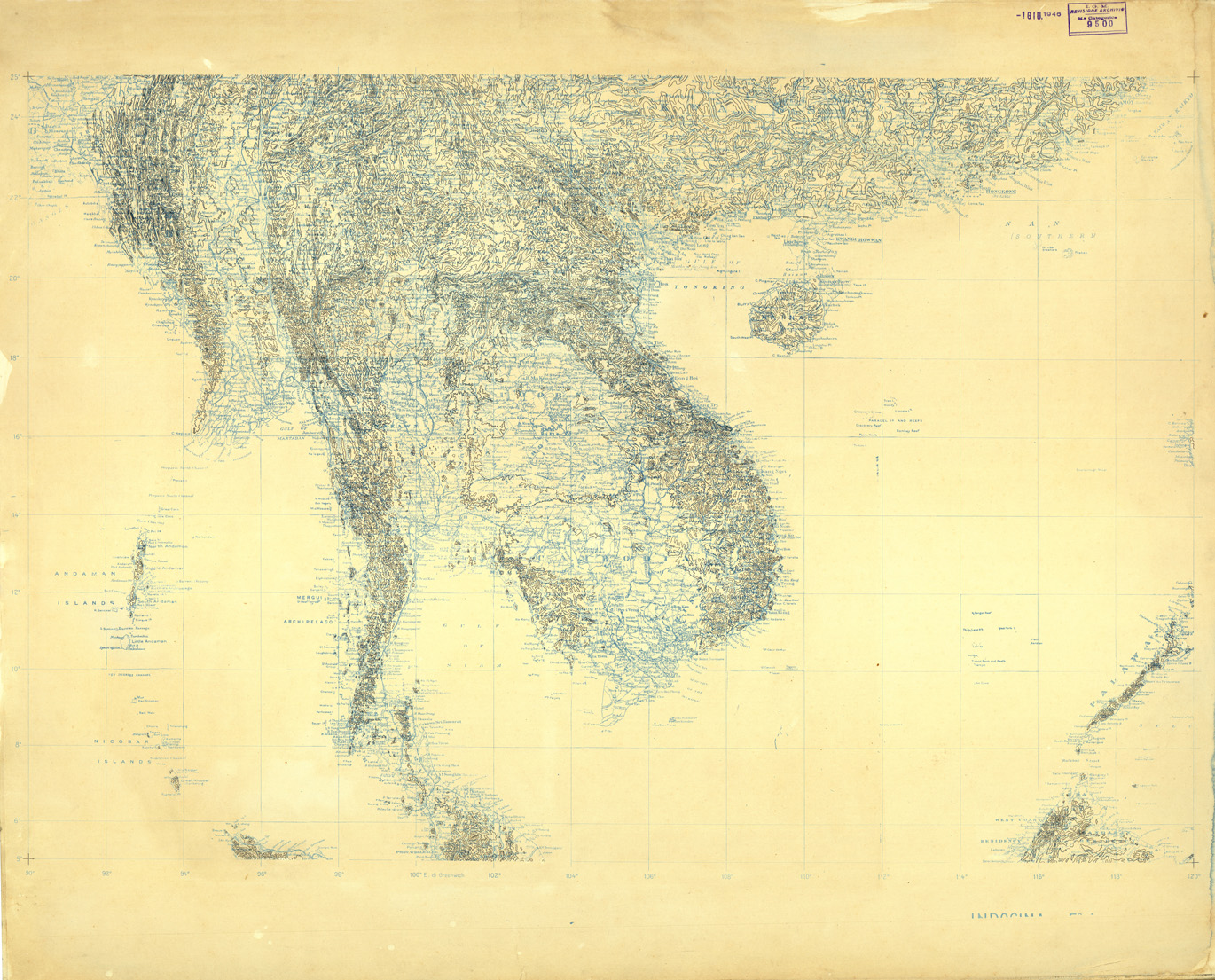 (N:32767) ESTREMO ORIENTE - FOGLIO 1 INDOCINA. ORIGINALI A COLORI SEPARATI. CURVE (SE007461) Carte e stampe antiche: riproduzione a colori su carta (formato A1)