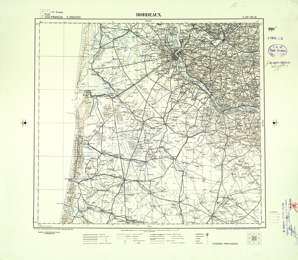 (N:33059) FRANCIA - BORDEAUX SEZ. L30 II S.E. COPIA SENZA TINTE IPSOMETRICHE. (SE007477) Carte e stampe antiche: riproduzione a colori su carta (formato A1)