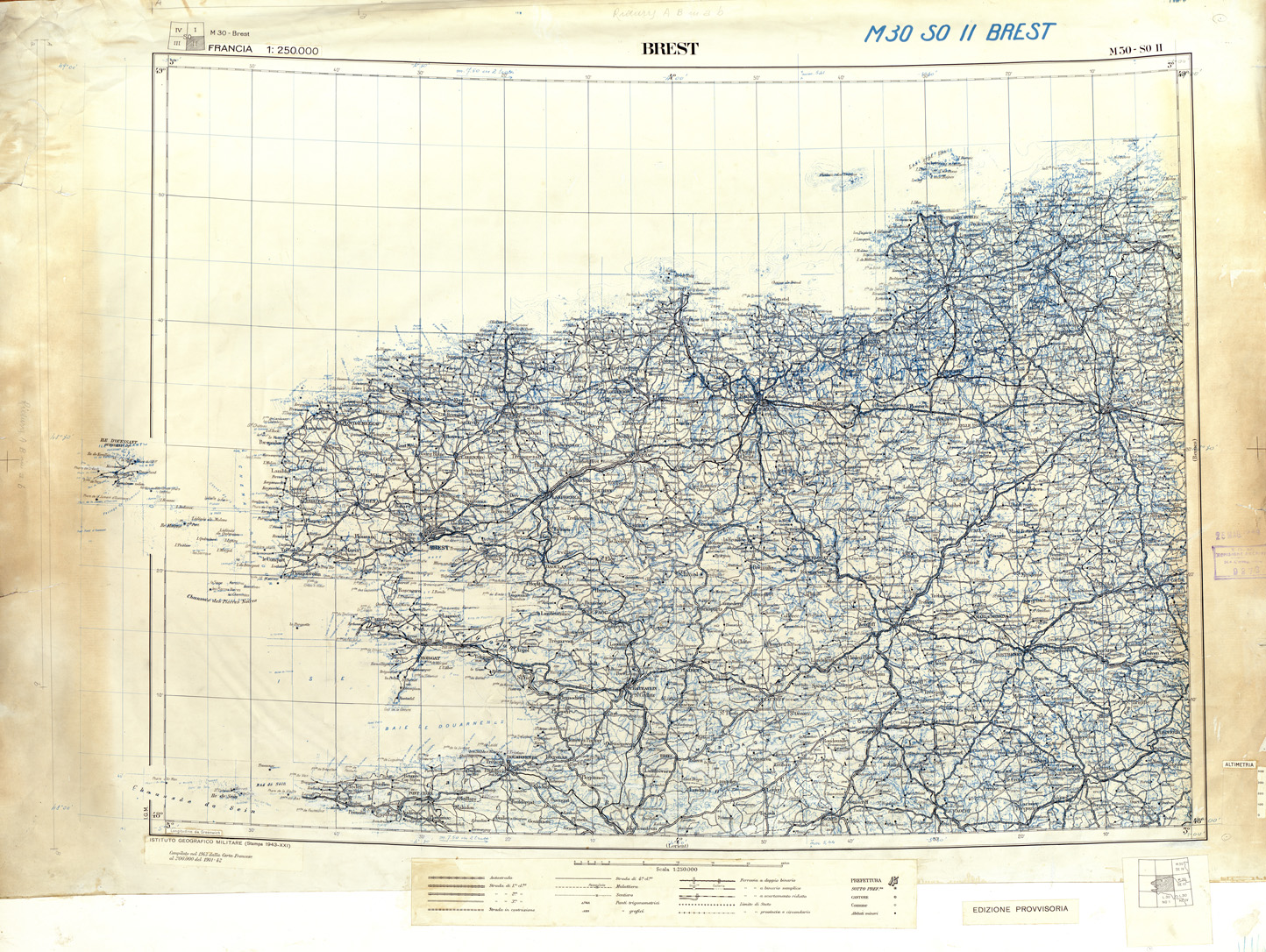 (N:33314) FRANCIA ORIGINALI A TIPI SEPARATI - BREST SEZ. M30 II S.O. NERO. (SE007670) Carte e stampe antiche: riproduzione a colori su carta (formato A1)