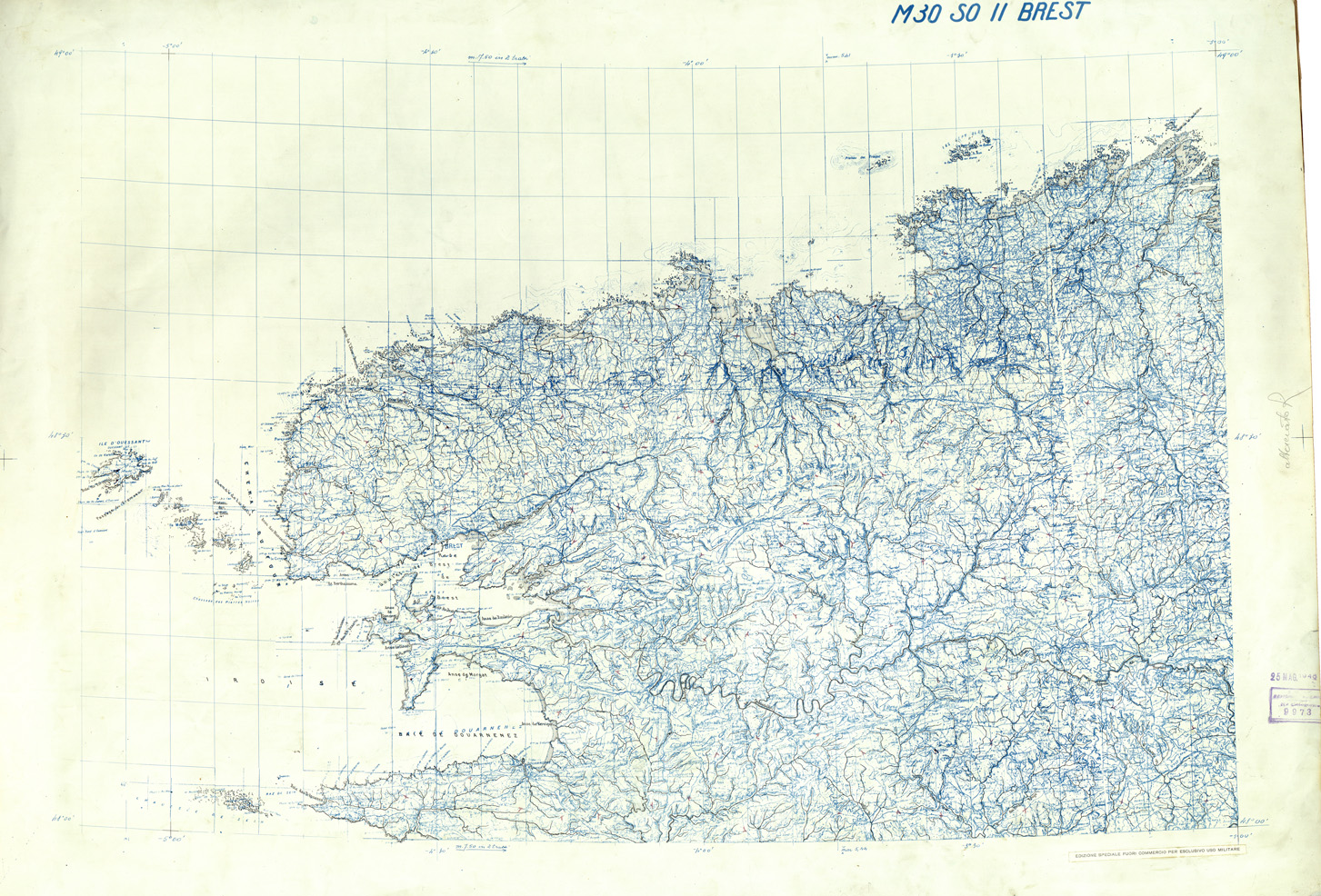 (N:33315) FRANCIA ORIGINALI A TIPI SEPARATI - BREST SEZ. M30 II S.O. ACQUE. (SE007671) Carte e stampe antiche: riproduzione a colori su carta (formato A1)