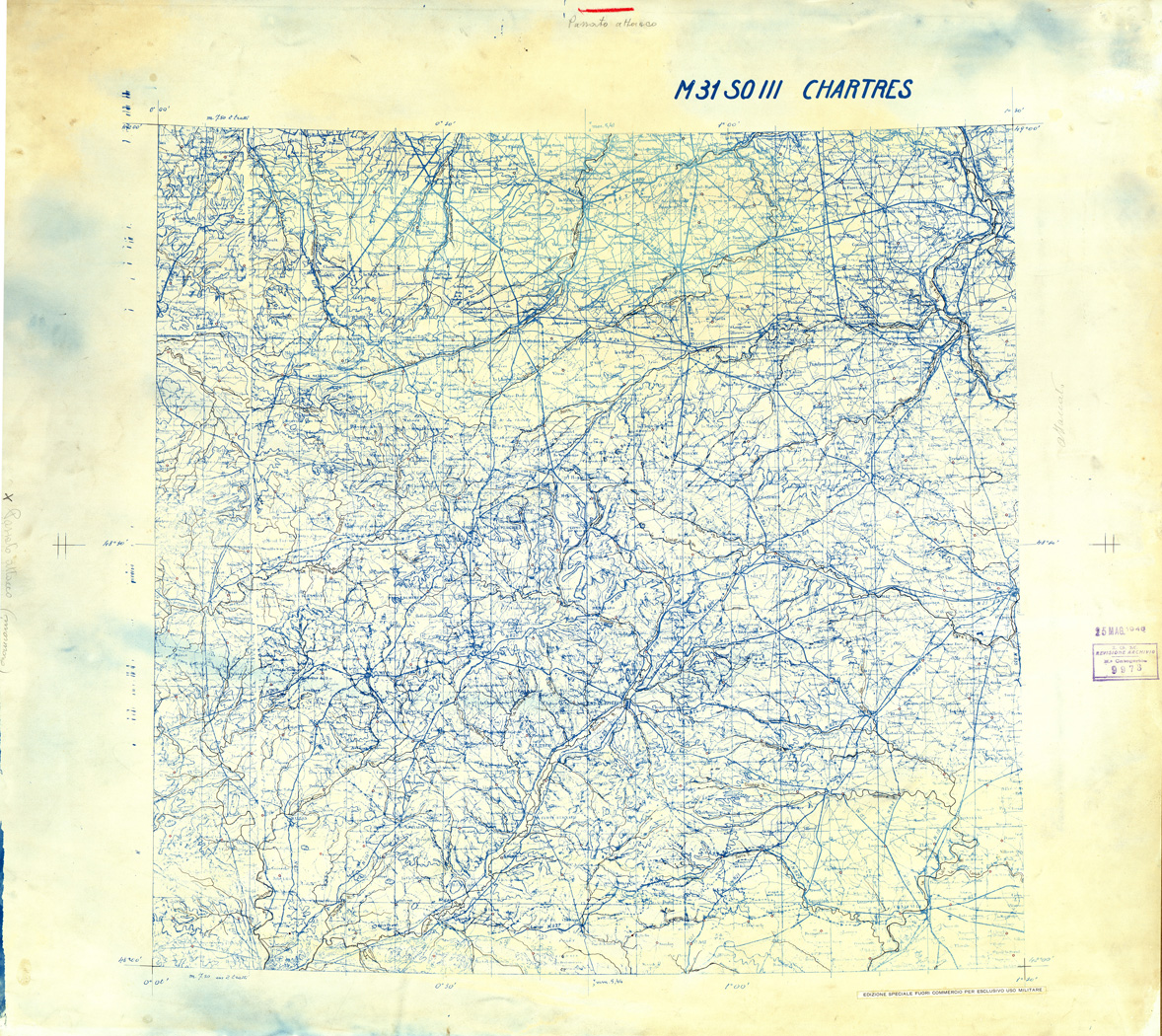 (N:33350) FRANCIA ORIGINALI A TIPI SEPARATI - CHARTRES SEZ. M31 III S.O ACQUE. (SE007703) Carte e stampe antiche: riproduzione a colori su carta (formato A1)