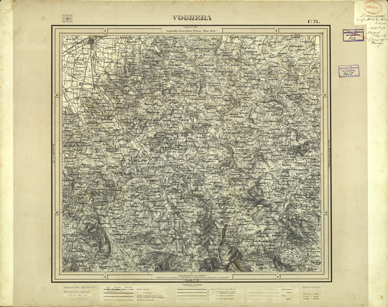 (N:33123) CARTA D'ITALIA - FOGLIO 71 - VOGHERA (SE007719) Carte e stampe antiche: riproduzione a colori su carta (formato A1)