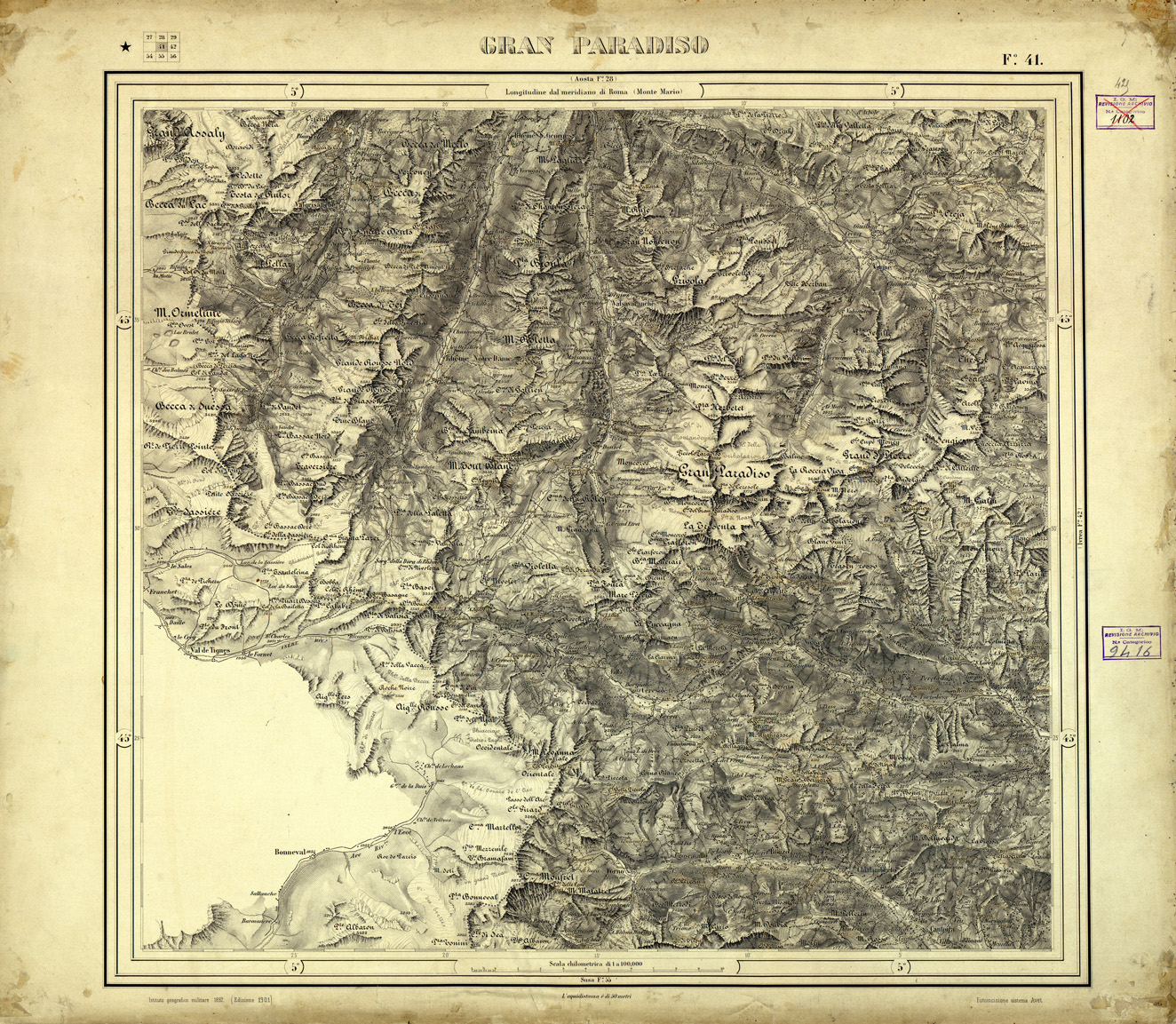 (N:33125) CARTA D'ITALIA FOGLIO 41 GRAN PARADISO (SE007721) Carte e stampe antiche: riproduzione a colori su carta (formato A1)