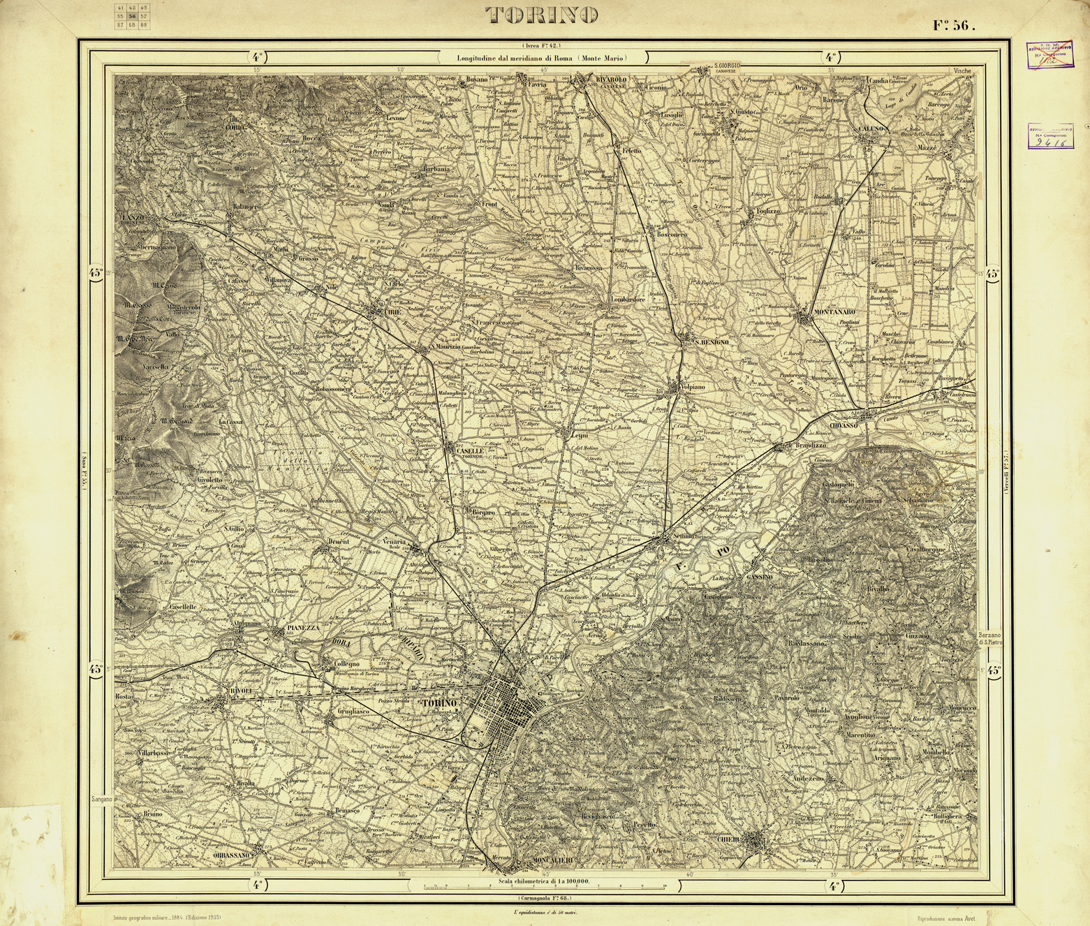 (N:33127) CARTA D'ITALIA FOGLIO 56 TORINO (SE007723) Carte e stampe antiche: riproduzione a colori su carta (formato A1)