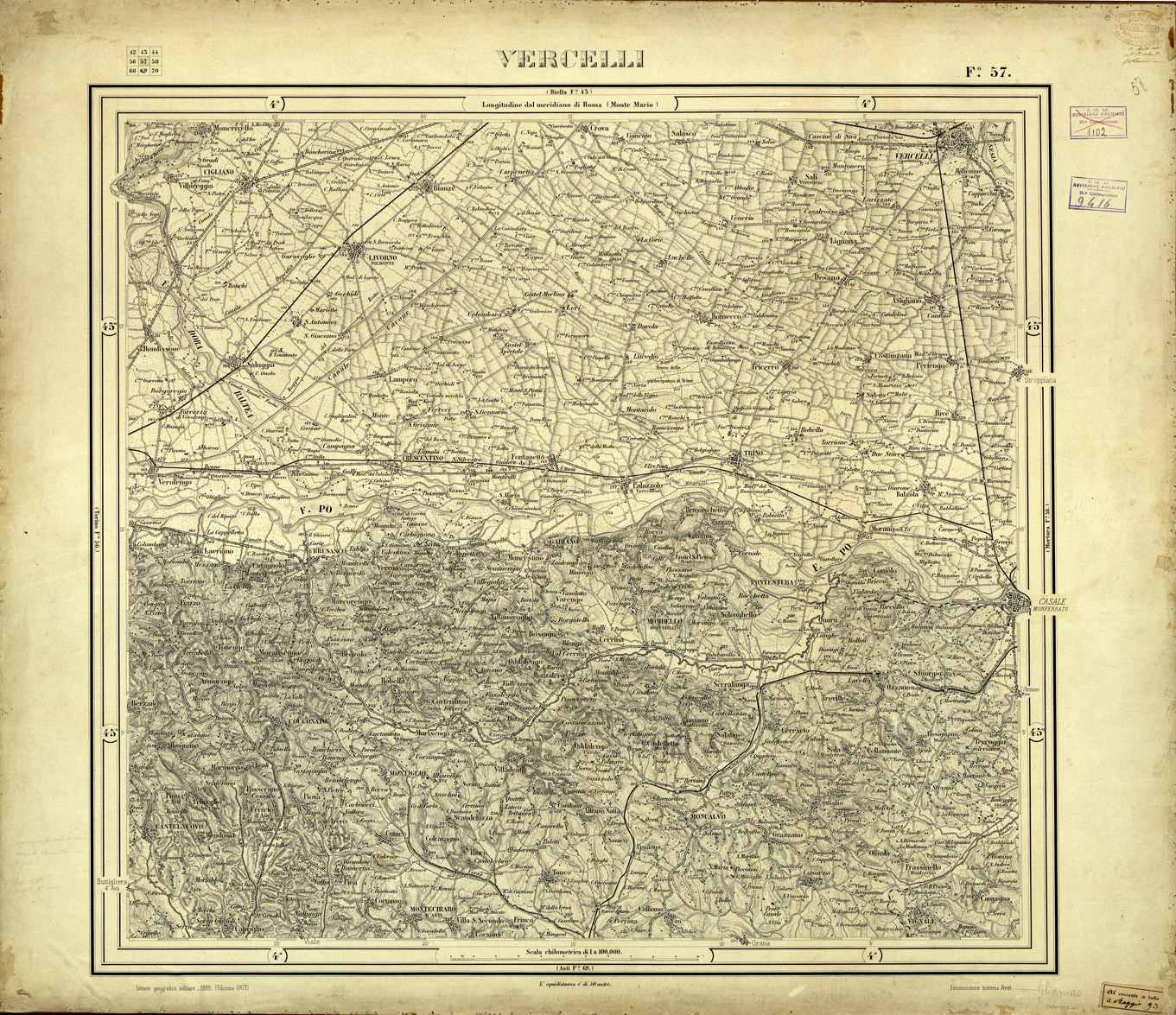 (N:33128) CARTA D'ITALIA FOGLIO 57 VERCELLI (SE007724) Carte e stampe antiche: riproduzione a colori su carta (formato A1)