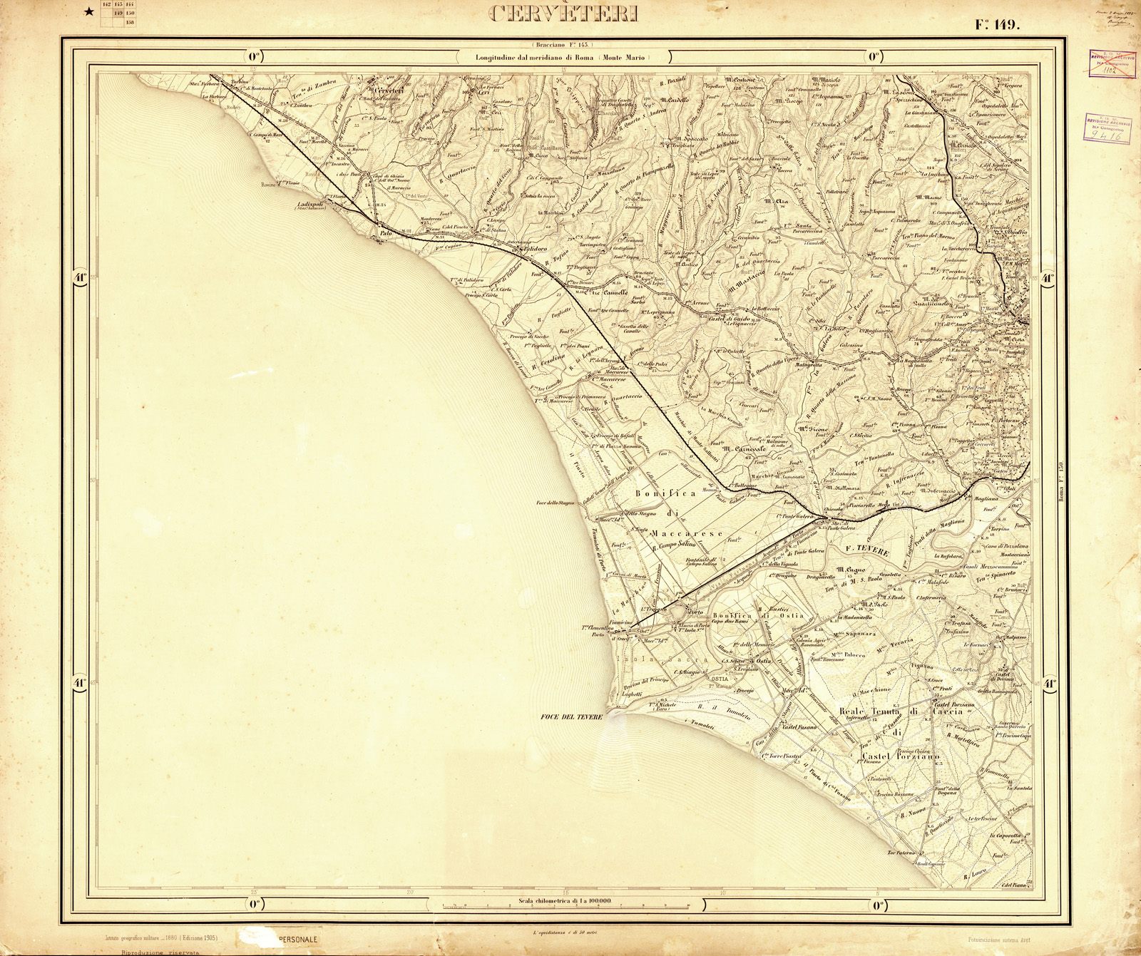(N:33135) CARTA D'ITALIA FOGLIO 149 CERVETERI (SE007731) Carte e stampe antiche: riproduzione a colori su carta (formato A1)