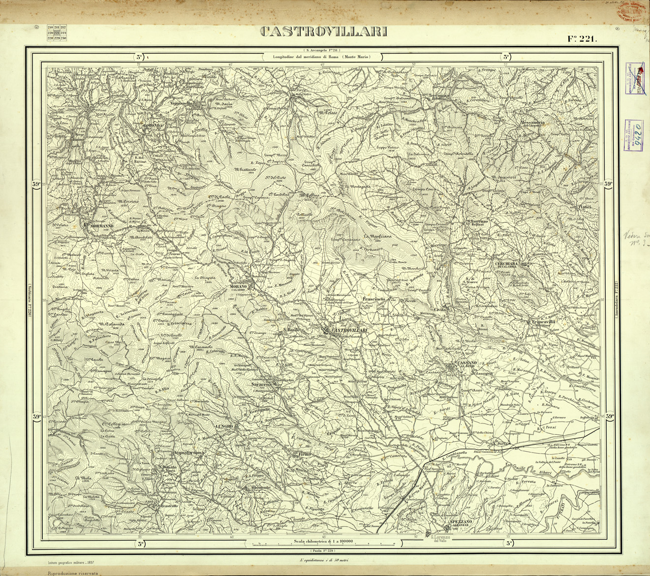 (N:33143) CARTA D'ITALIA FOGLIO 221 CASTROVILLARI (SE007739) Carte e stampe antiche: riproduzione a colori su carta (formato A1)
