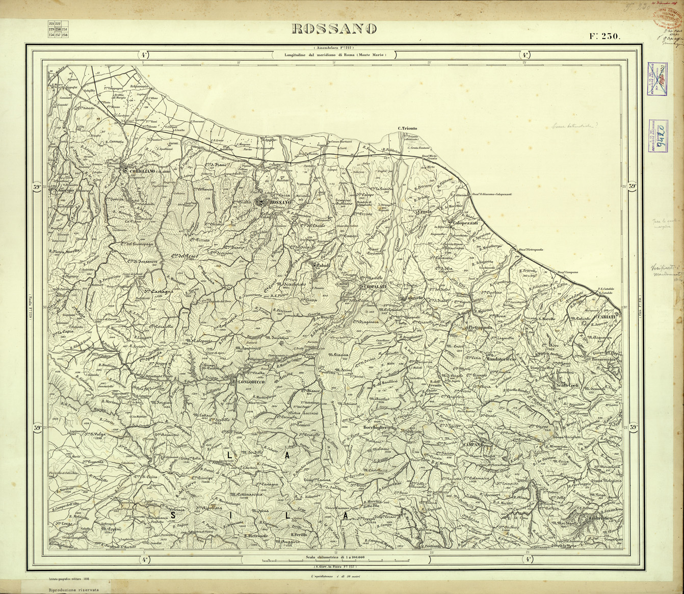 (N:33163) CARTA D'ITALIA FOGLIO 230 ROSSANO (SE007743) Carte e stampe antiche: riproduzione a colori su carta (formato A1)