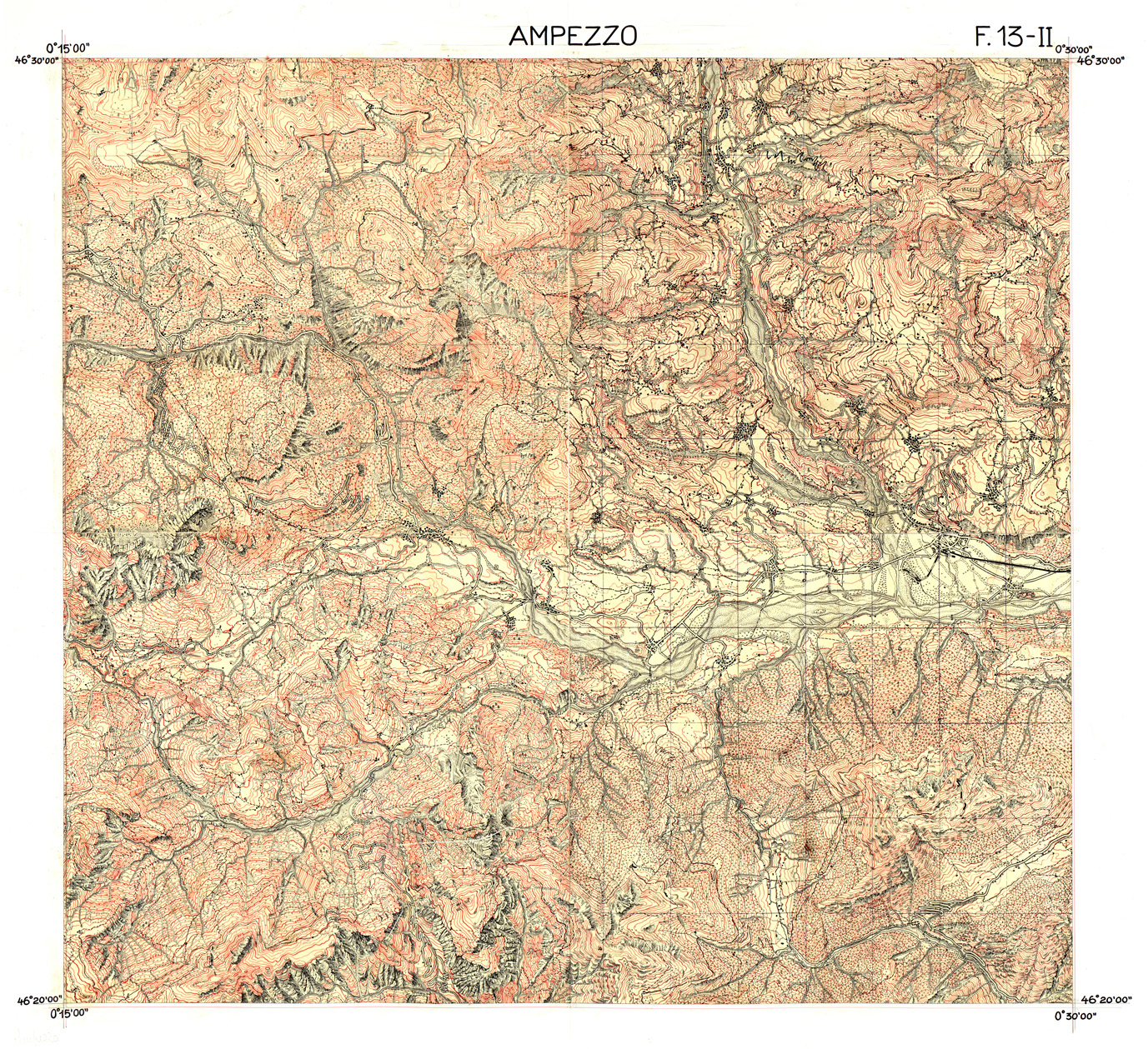 (N:33198) CARTA D'ITALIA FOGLIO 13 II AMPEZZO (SE007751) Carte e stampe antiche: riproduzione a colori su carta (formato A1)