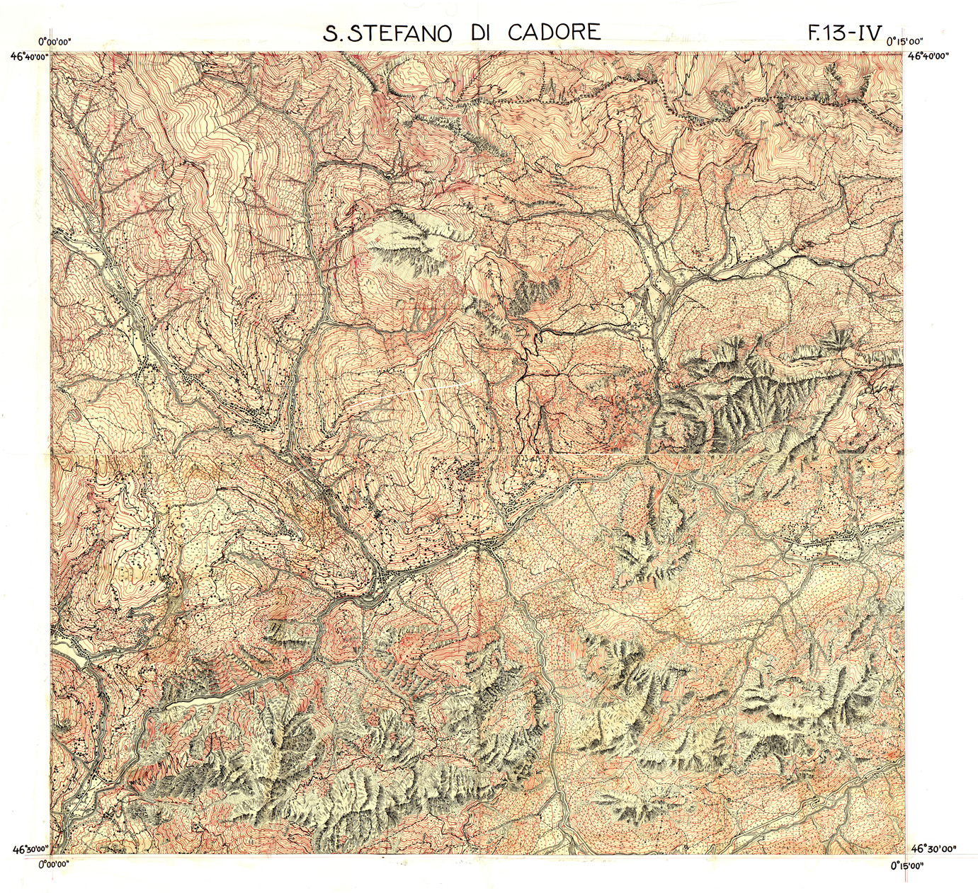 (N:33200) CARTA D'ITALIA FOGLIO 13 IV SANTO STEFANO DI CADORE (SE007753) Carte e stampe antiche: riproduzione a colori su carta (formato A1)