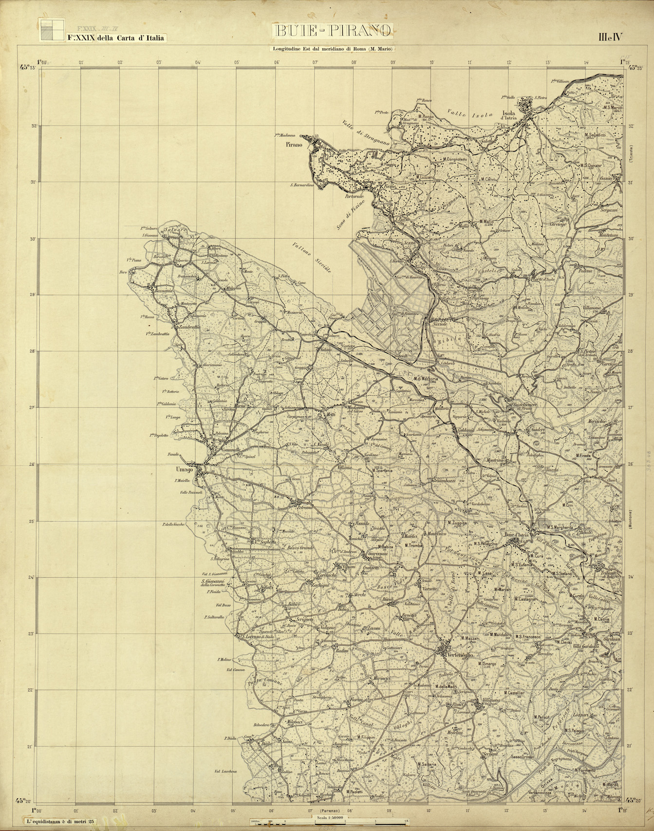 (N:33201) CARTA D'ITALIA FOGLIO XXIX - III - IV  BUIE PIRANO (SE007754) Carte e stampe antiche: riproduzione a colori su carta (formato A1)