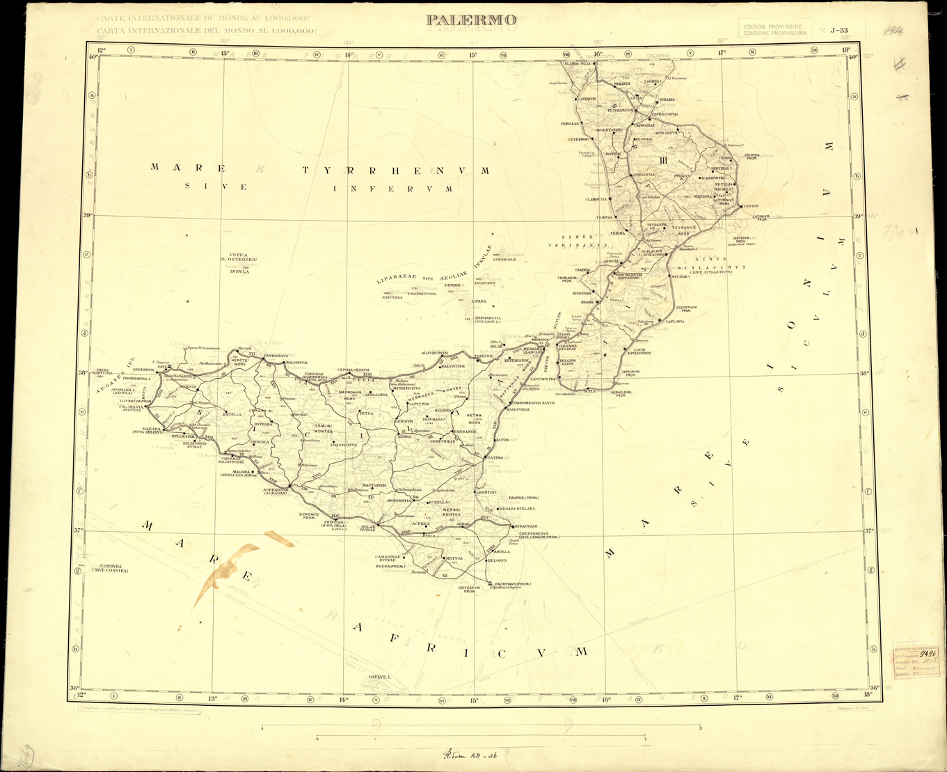 (N:33343) CARTA DELL'IMPERO ROMANO FOGLIO J 33 PALERMO ( ORIGINALI ) (SE007762) Carte e stampe antiche: riproduzione a colori su carta (formato A1)