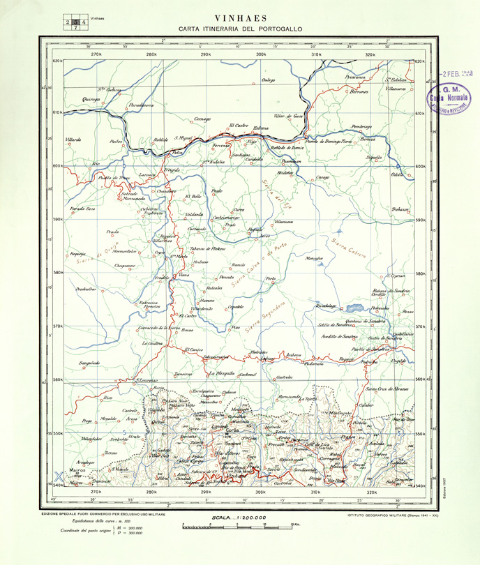 (N:33413) CARTA ITINERARIA DEL PORTOGALLO - FOGLIO 3 VINHAES. (SE007842) Carte e stampe antiche: riproduzione a colori su carta (formato A1)