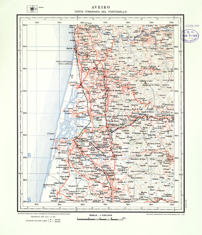 (N:33419) CARTA ITINERARIA DEL PORTOGALLO - FOGLIO 9 AVEIRO. (SE007848) Carte e stampe antiche: riproduzione a colori su carta (formato A1)