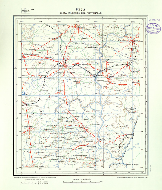 (N:33443) CARTA ITINERARIA DEL PORTOGALLO - FOGLIO 25 BEJA (SE007864) Carte e stampe antiche: riproduzione a colori su carta (formato A1)