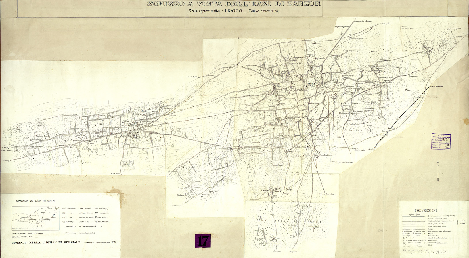 (N:33658) SCHIZZO A VISTA DELL'OASI DI ZANZUR - ORIGINALE (SE007981) Carte e stampe antiche: riproduzione a colori su carta (formato A1)