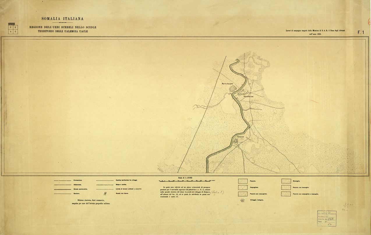 (N:33694) REGIONE DELL' UEBI SCEBELI NELLO SCIDLE ( TERRITORIO DEGLI UALEMOIA UACLE ) - FOGLIO 1 (SE007996) Carte e stampe antiche: riproduzione a colori su carta (formato A1)