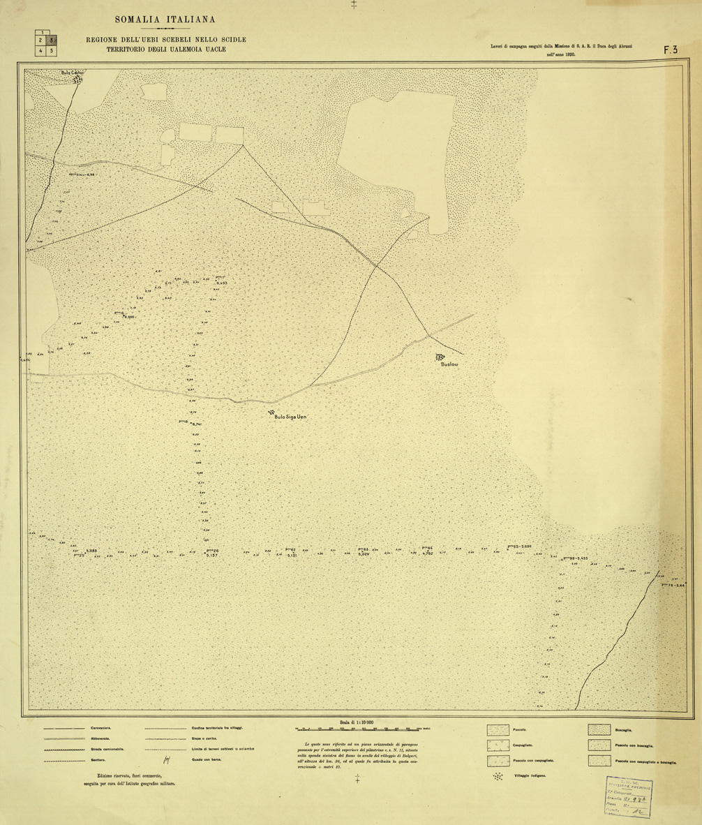 (N:33705) REGIONE DELL' UEBI SCEBELI NELLO SCIDLE ( TERRITORIO DEGLI UALEMOIA UACLE ) - FOGLIO 3 (SE007998) Carte e stampe antiche: riproduzione a colori su carta (formato A1)