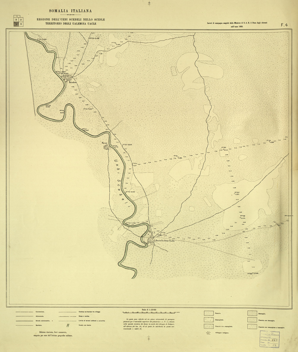 (N:33711) REGIONE DELL' UEBI SCEBELI NELLO SCIDLE ( TERRITORIO DEGLI UALEMOIA UACLE ) - FOGLIO 4 (SE007999) Carte e stampe antiche: riproduzione a colori su carta (formato A1)