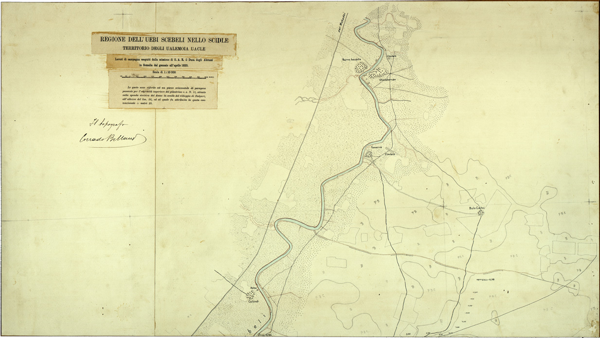 (N:33713) REGIONE DELL' UEBI SCEBELI NELLO SCIDLE ( TERRITORIO DEGLI UALEMOIA UACLE ) - ORIGINALE - FOGLIO 1 (SE008001) Carte e stampe antiche: riproduzione a colori su carta (formato A1)