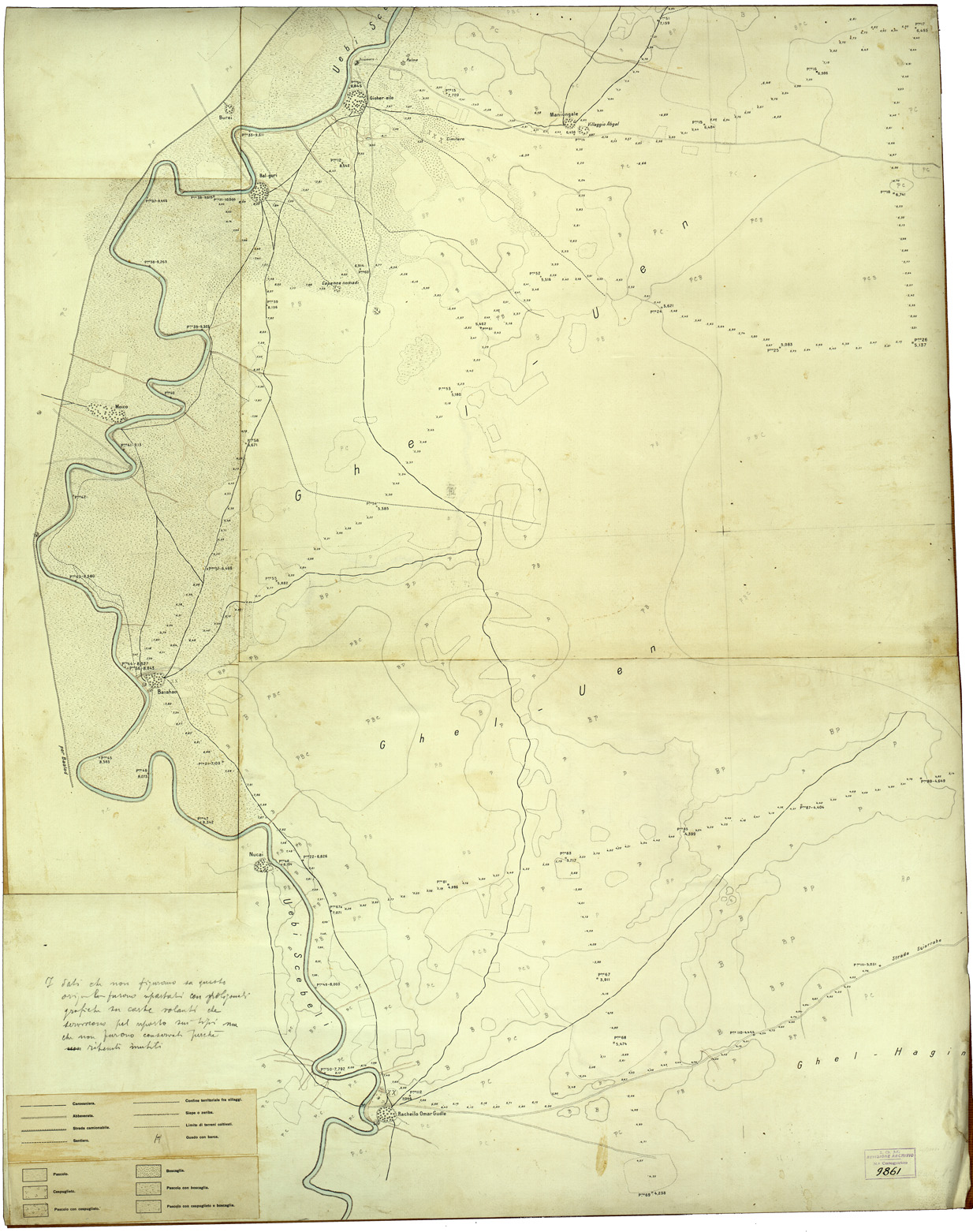 (N:33714) REGIONE DELL' UEBI SCEBELI NELLO SCIDLE ( TERRITORIO DEGLI UALEMOIA UACLE ) - ORIGINALE - FOGLIO 2 (SE008002) Carte e stampe antiche: riproduzione a colori su carta (formato A1)