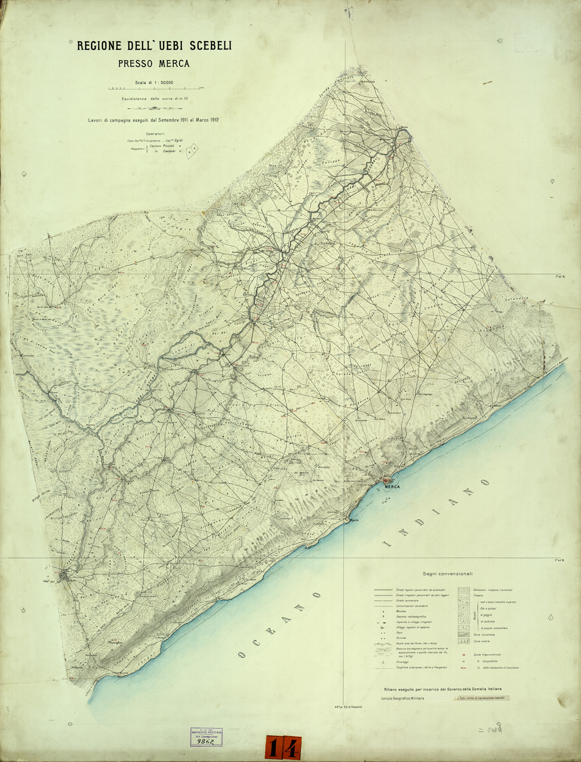 (N:33715) REGIONE DELL'UEBI SCEBELI PRESSO MERCA (SE008003) Carte e stampe antiche: riproduzione a colori su carta (formato A1)