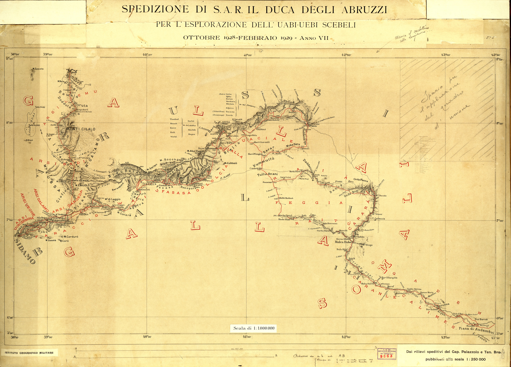 (N:33740) SOMALIA - SPEDIZIONE DI S.A.R. IL DUCA DEGLI ABRUZZI - FOGLIO 1 - ORIGINALE (SE008026) Carte e stampe antiche: riproduzione a colori su carta (formato A1)