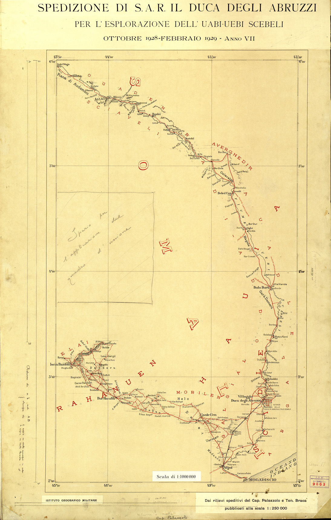 (N:33746) SOMALIA - SPEDIZIONE DI S.A.R. IL DUCA DEGLI ABRUZZI - FOGLIO 2 - ORIGINALE (SE008027) Carte e stampe antiche: riproduzione a colori su carta (formato A1)