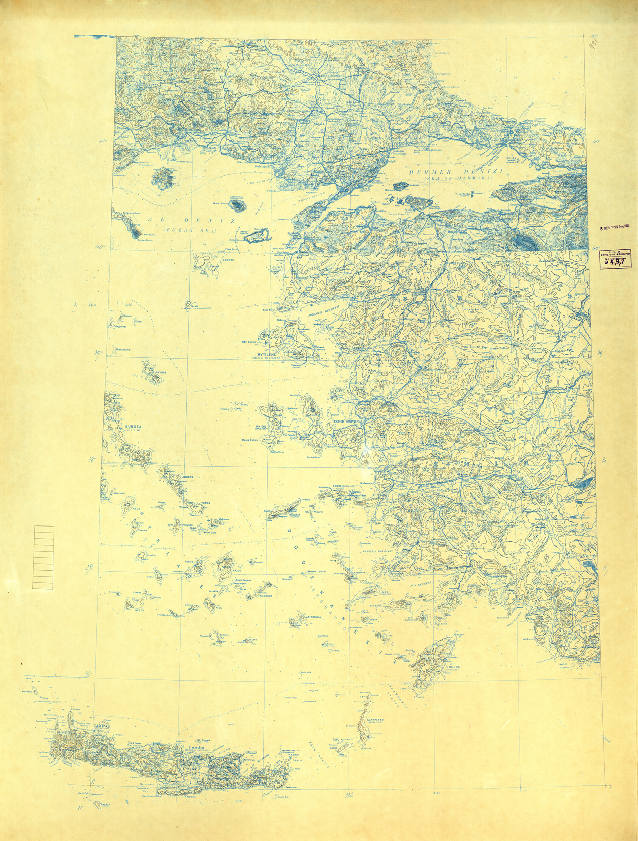 (N:33760) CARTA AERONAUTICA - FOGLIO 8 ISOLE ITALIANE DELL' EGEO - ORIGINALI A COLORI SEPARATI - OROGRAFIA (SE008037) Carte e stampe antiche: riproduzione a colori su carta (formato A1)