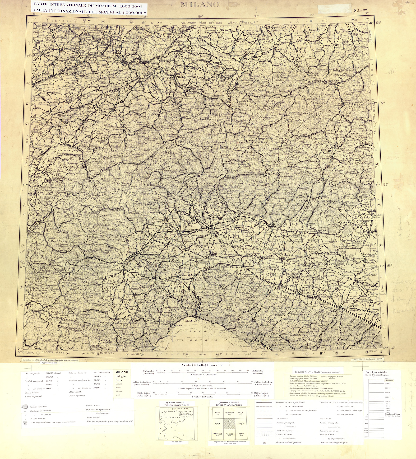 (N:33633) CARTA INTERNAZIONALE DEL MONDO  FOGLIO L 32 MILANO  ORIGINALE (SE008046) Carte e stampe antiche: riproduzione a colori su carta (formato A1)