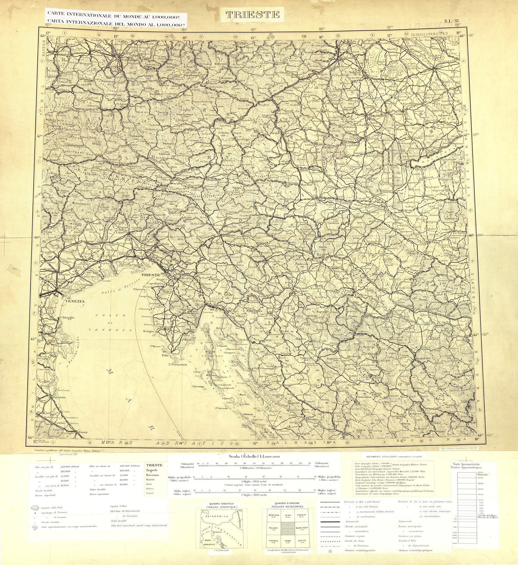 (N:33634) CARTA INTERNAZIONALE DEL MONDO  FOGLIO L 33 TRIESTE  ORIGINALE (SE008048) Carte e stampe antiche: riproduzione a colori su carta (formato A1)