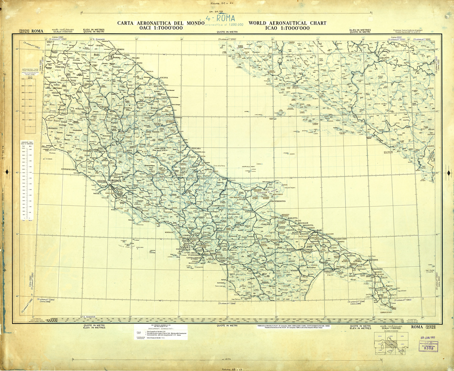 (N:33682) CARTA AERONAUTICA DEL MONDO FOGLIO 2321 ROMA  ORIGINALI A COLORI SEPARATI NERO (SE008078) Carte e stampe antiche: riproduzione a colori su carta (formato A1)
