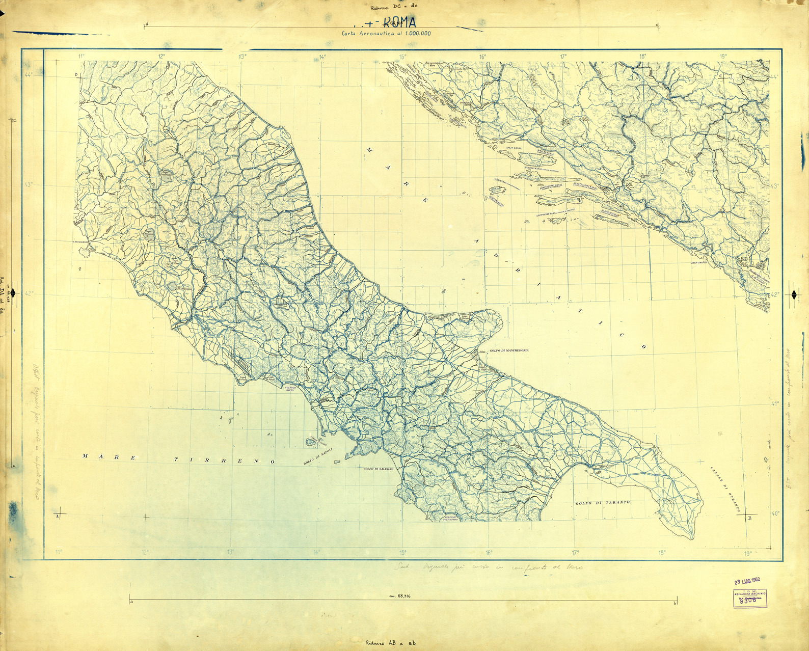 (N:33683) CARTA AERONAUTICA DEL MONDO FOGLIO 2321 ROMA  ORIGINALI A COLORI SEPARATI ACQUE (SE008079) Carte e stampe antiche: riproduzione a colori su carta (formato A1)